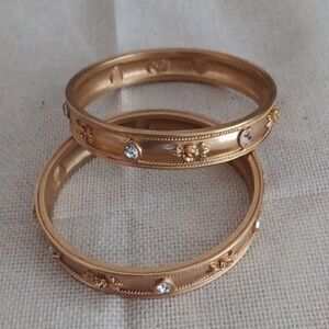 Gold Polished Bangle Bracelets with Studded Embellishments
